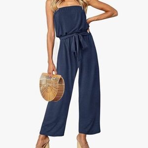 ZESICA Strapless Belted Wide Leg Jumpsuit Women size XL